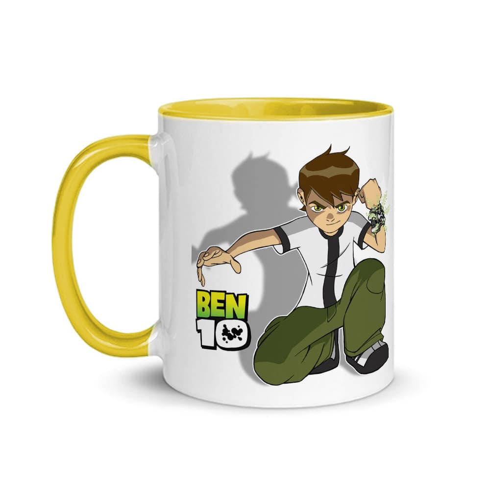 Jarra blanca y amarilla de cerámica con diseño impreso tema Ben 10 - Imagen 1