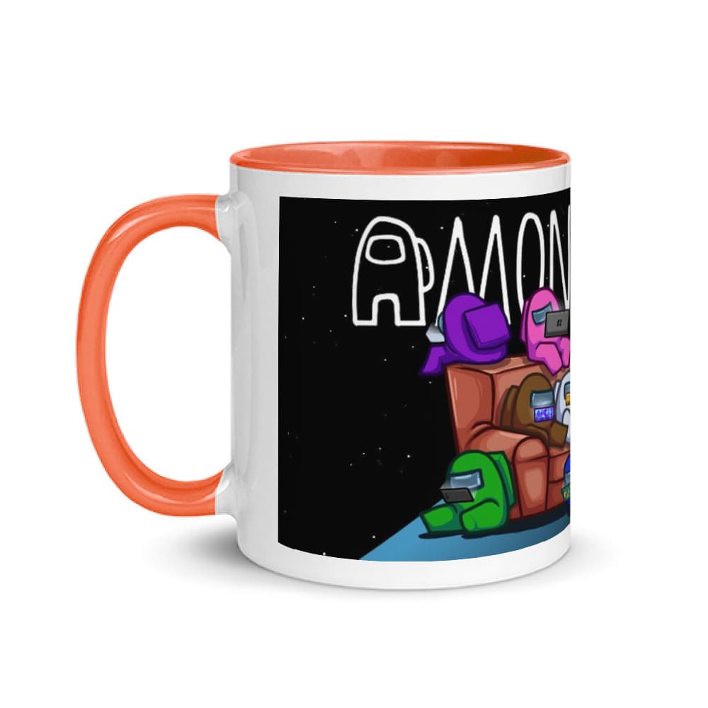 Jarra blanca y anaranjada de cerámica con diseño impreso tema Among Us - Imagen 1