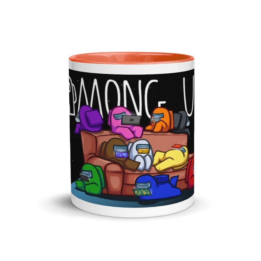 Jarra blanca y anaranjada de cerámica con diseño impreso tema Among Us - Miniatura 2