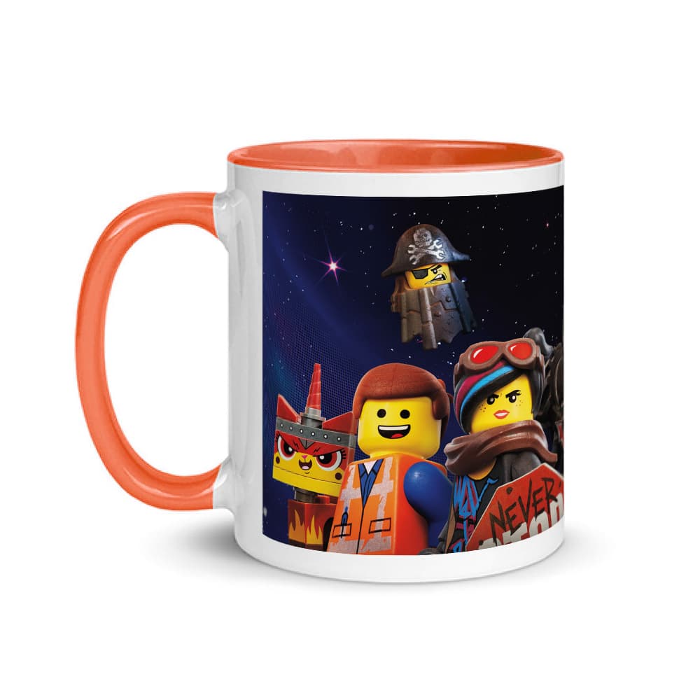 Jarra blanca y anaranjada de cerámica con diseño impreso tema Lego - Imagen 1