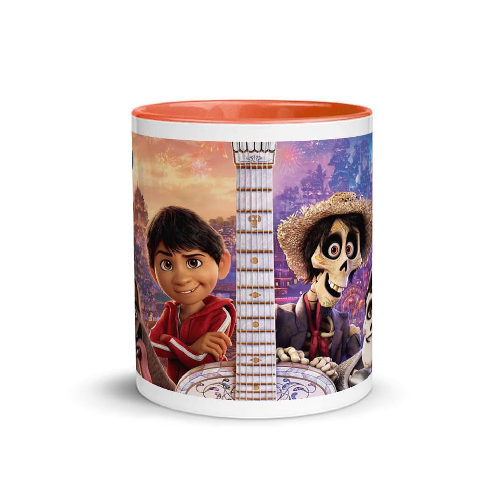 Jarra blanca y anaranjada de cerámica con diseño impreso tema Coco - Miniatura 2