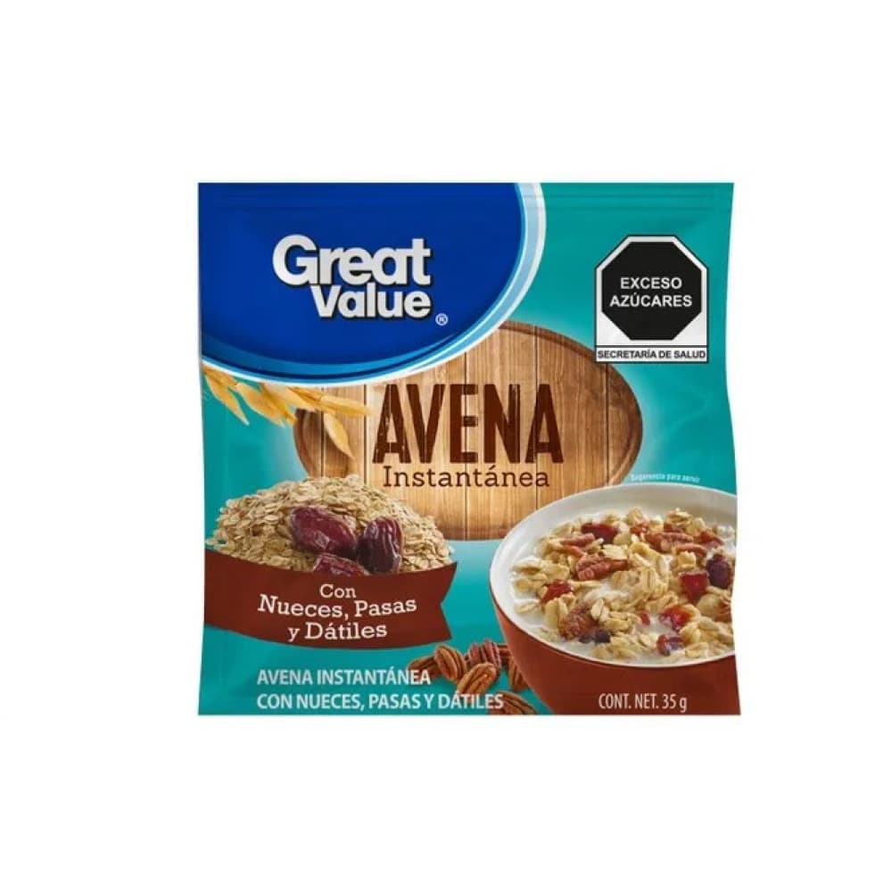 Avena instantánea con nueces, pasas y dátiles Great Value (35 g / 1.23 oz) - Imagen 1