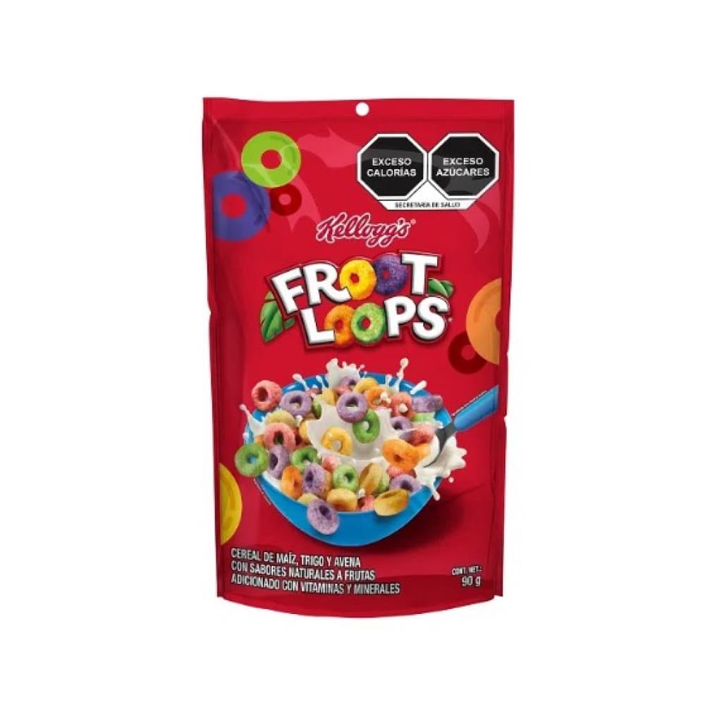 Cereal de maíz, trigo y avena con sabores naturales a frutas Froot Loops Kellogg’s (90 g / 3.17 oz) - Imagen 1