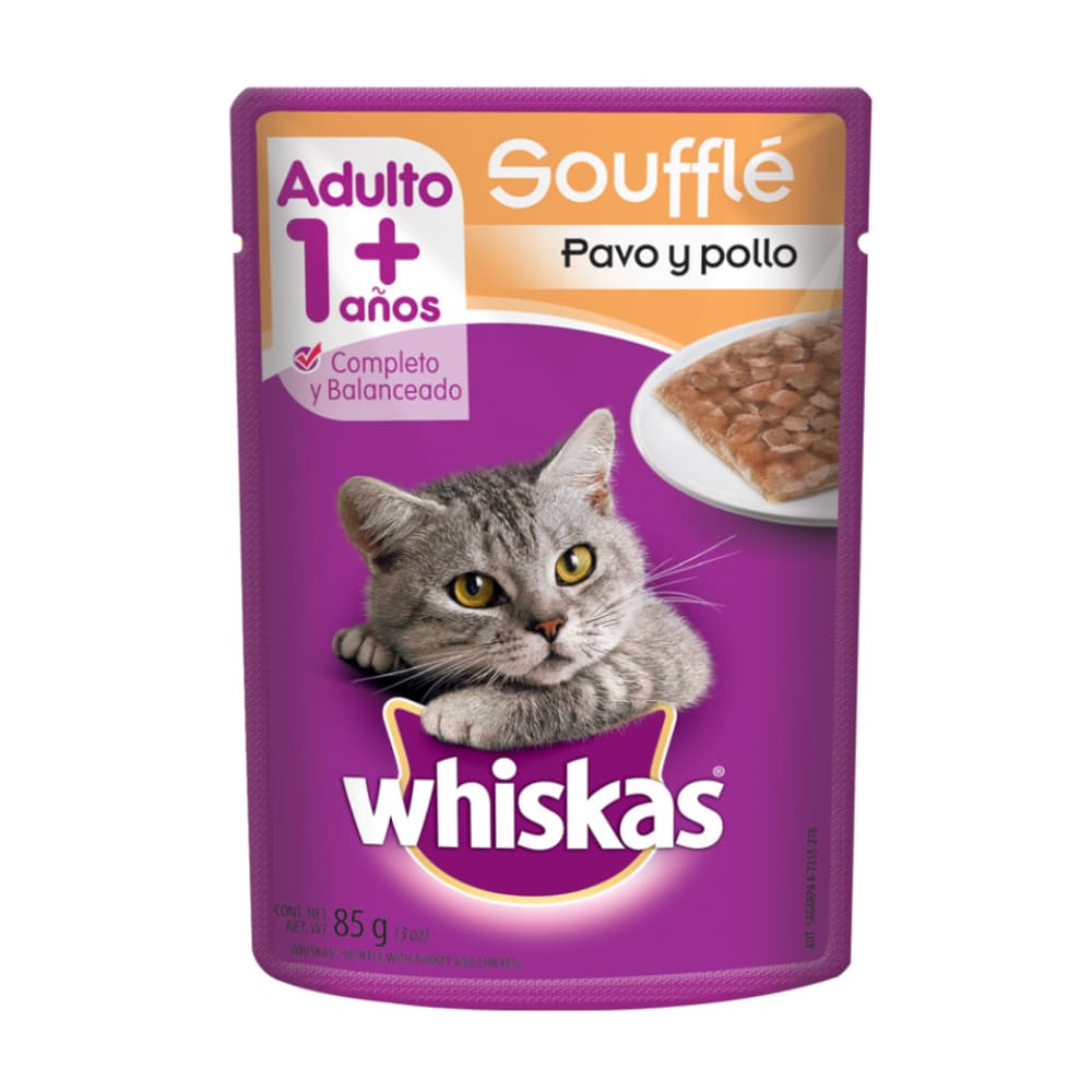 Alimento para gato adulto de más de un año soufflé de pavo y pollo Whiskas (85 g / 2.99 oz) - Imagen 1