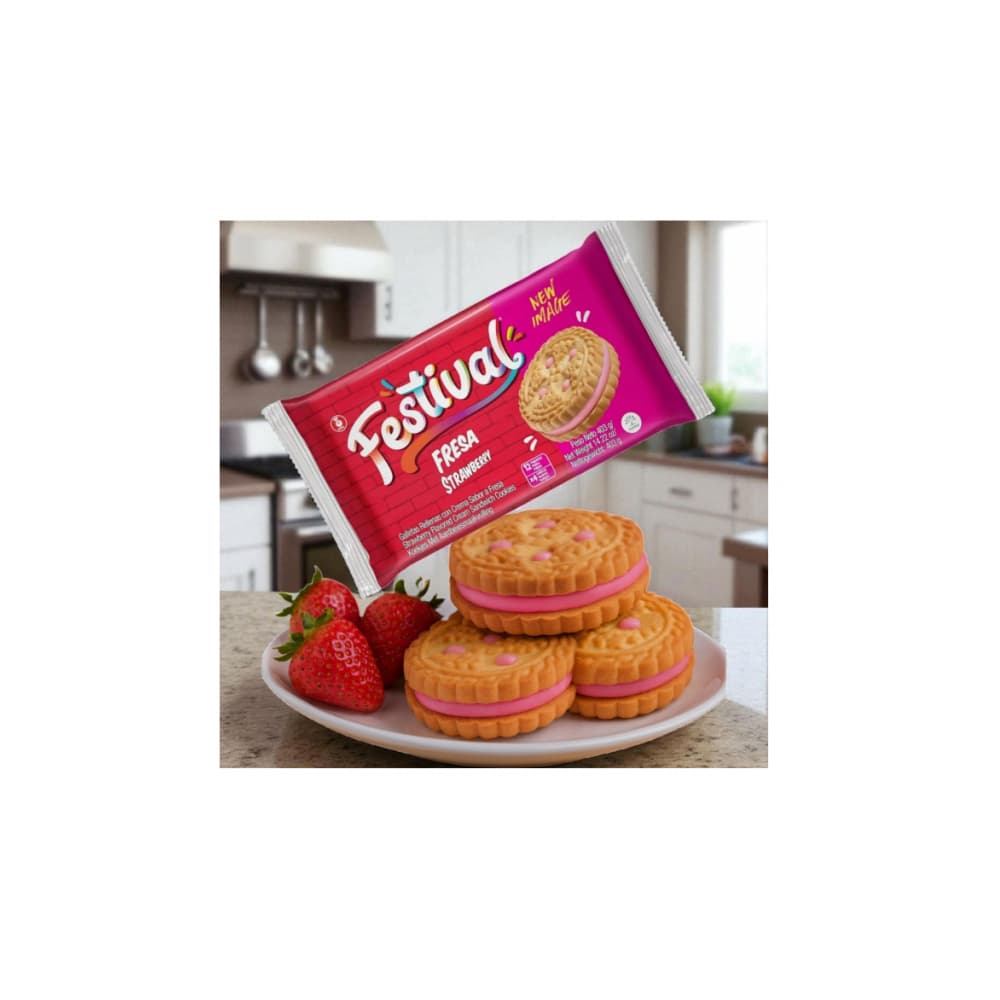Galletas dulces rellenas con crema sabor a fresa Festival (403 g / 14.2 oz) - Miniatura 4
