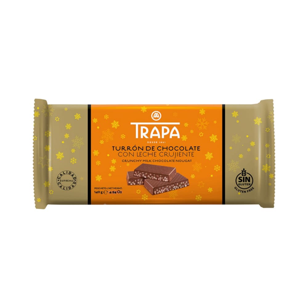 Turrón de chocolate con leche crujiente Trapa (140 g / 4.94 oz) - Imagen 1
