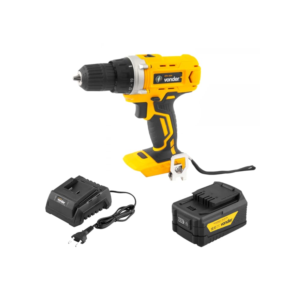 Taladro atornillador inalámbrico 3/8'' de 18 V IPFV1820 + Batería de 18 V IBV1850 + Cargador de baterías 18 V carga convencional ICBV 1805 Vonder - Imagen 1