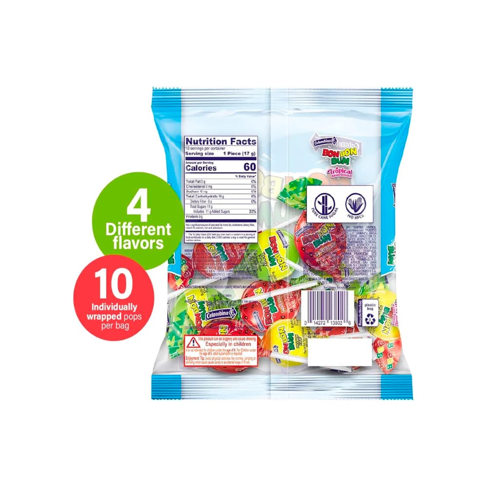 Chupa chupas con relleno de chicle sabor tropical Colombina (170 g / 6 oz) - Miniatura 2