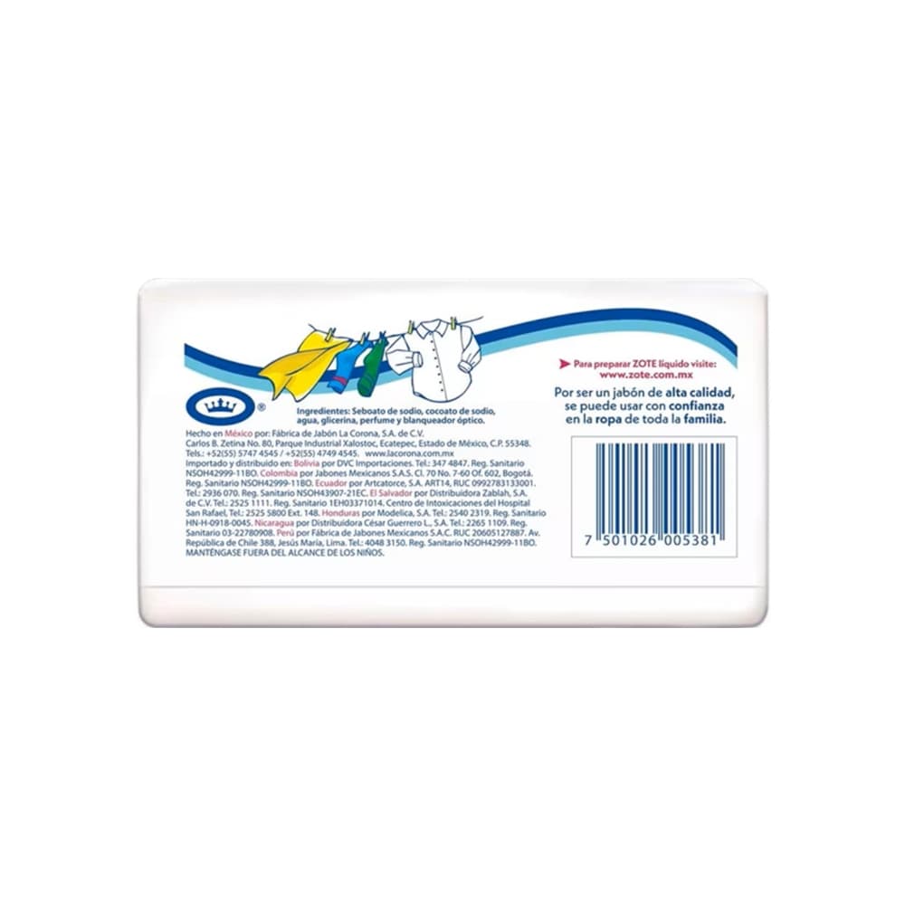 Jabón de lavar blanco en barra Zote (200 g / 7.05 oz) - Miniatura 2