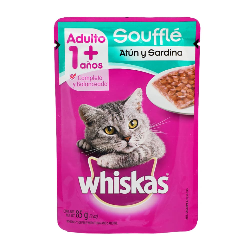 Comida para gatos adultos soufflé de atún y sardina Whiskas (85 g / 2.99 oz) - Imagen 1