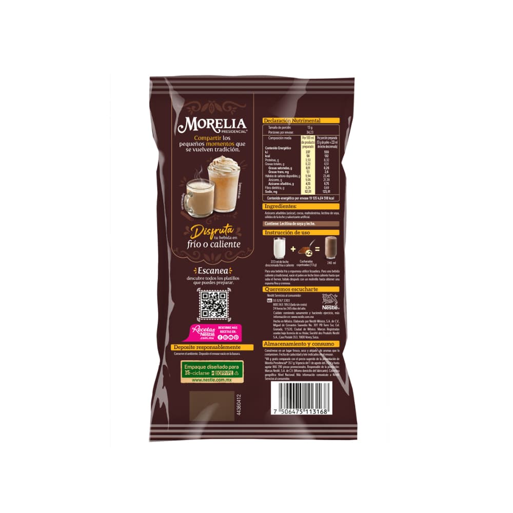 Alimento en polvo para preparar bebidas sabor chocolate Morelia Presidencial (445 g / 15.69 oz) - Miniatura 2