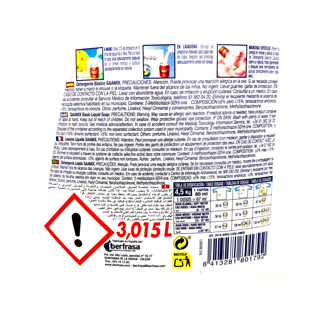 Detergente básico blanca y color Saamix (3.5 L) - Miniatura 3