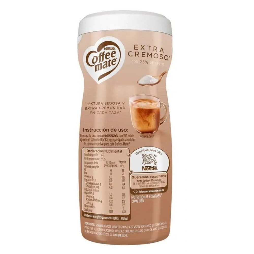 Sustituto de crema para café extra cremoso con 25% de leche Coffee Mate Nestlé (365 g / 12.87 oz) - Miniatura 2
