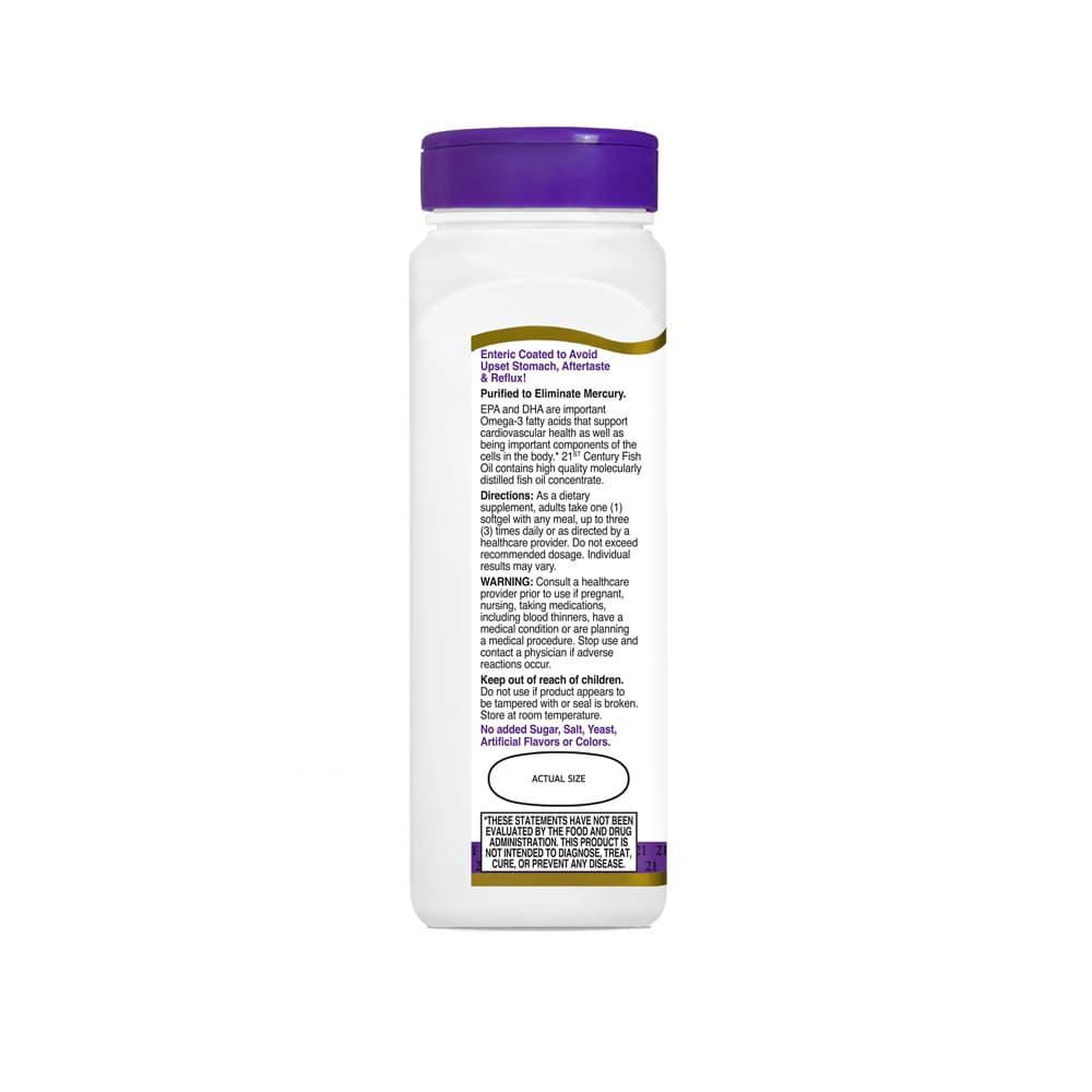 Omega 3. Aceite de pescado libre de reflujo 1000 mg 21st Century (90 cápsulas) - Miniatura 5