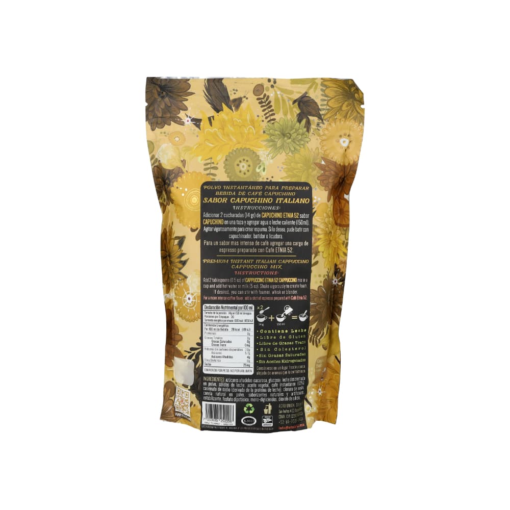 Polvo instantáneo para preparar bebida de café capuchino sabor capuchino italiano Etnia 52 (500 g / 1.1 lb) - Miniatura 2