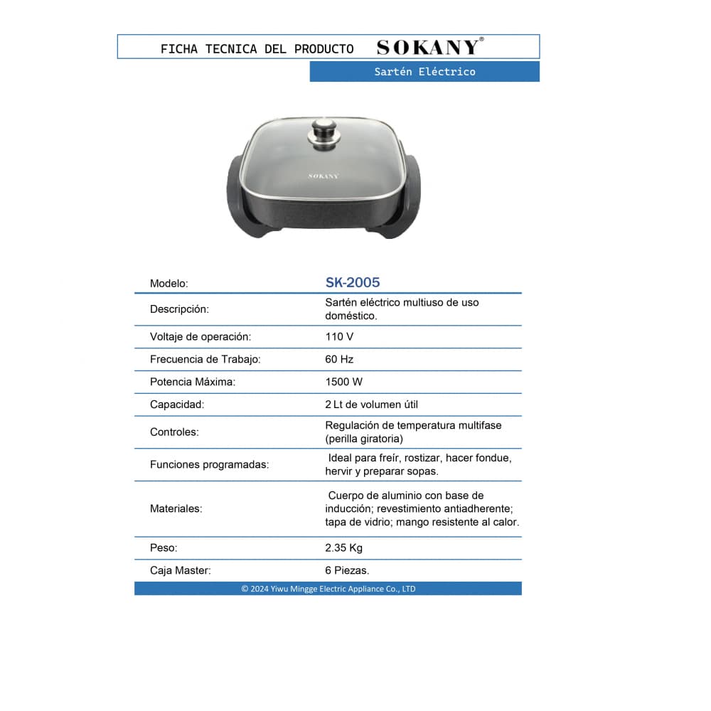 Sartén eléctrico Sokany SK-2005 - Miniatura 4