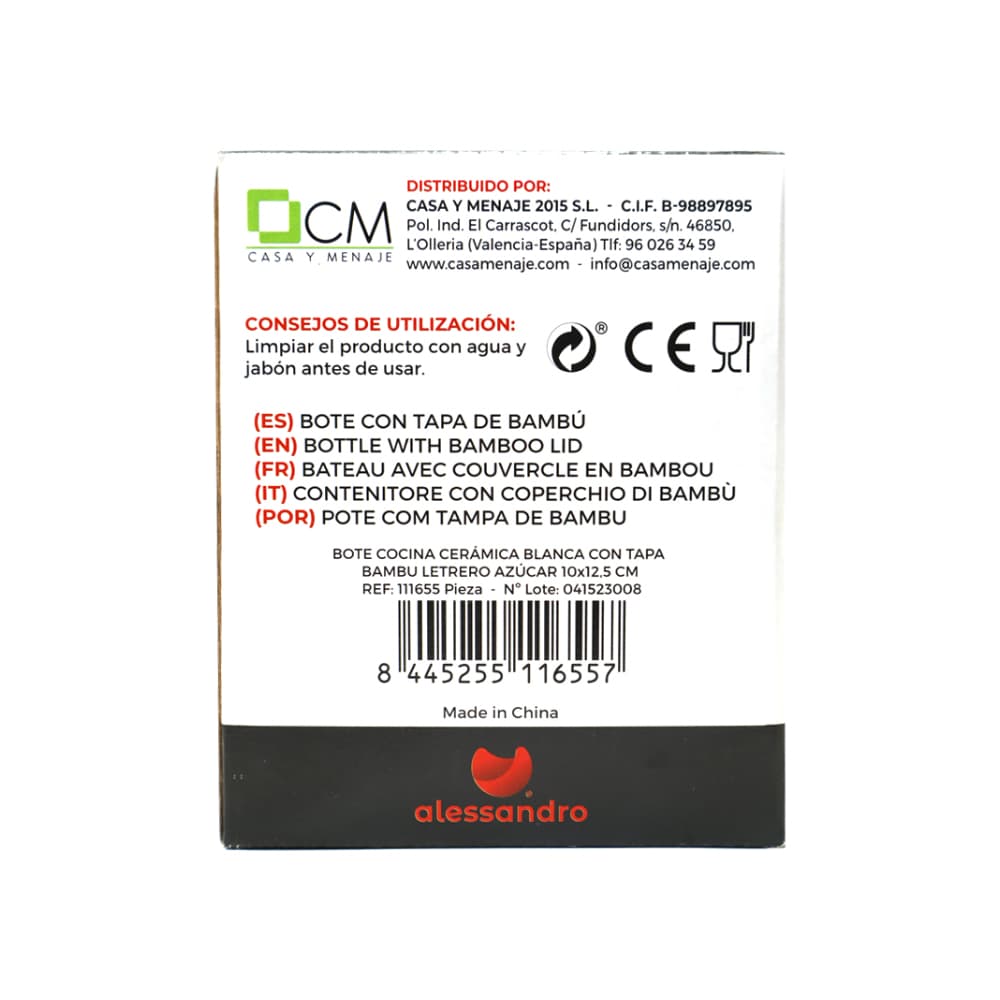 Envase - recipiente - de cerámica con tapa de bambú para sal Alessandro - Miniatura 3