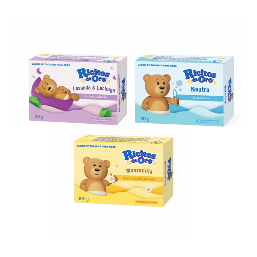 Jabón de tocador para bebé de lavanda y lechuga + Jabón de tocador para bebé de manzanilla + Jabón de tocador para bebé neutro - Imagen 1