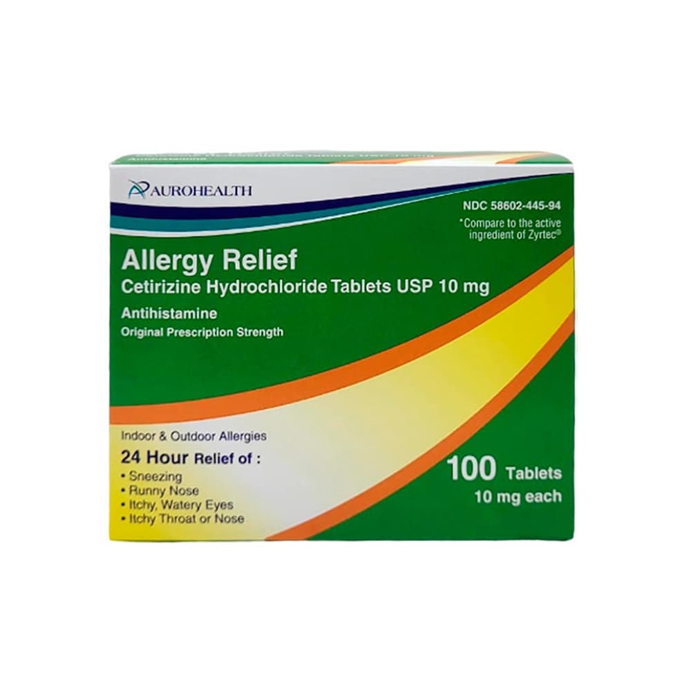 Clorhidrato de cetirizina 10 mg Aurohealth (100 tabletas) - Imagen 1