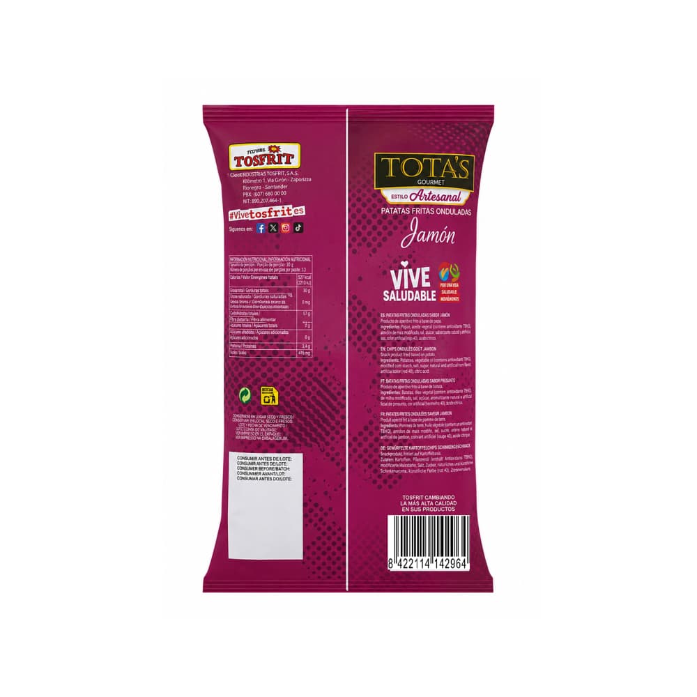 Patatas fritas onduladas sabor jamón Totas Gourmet (130 g / 4.58 oz) - Miniatura 2