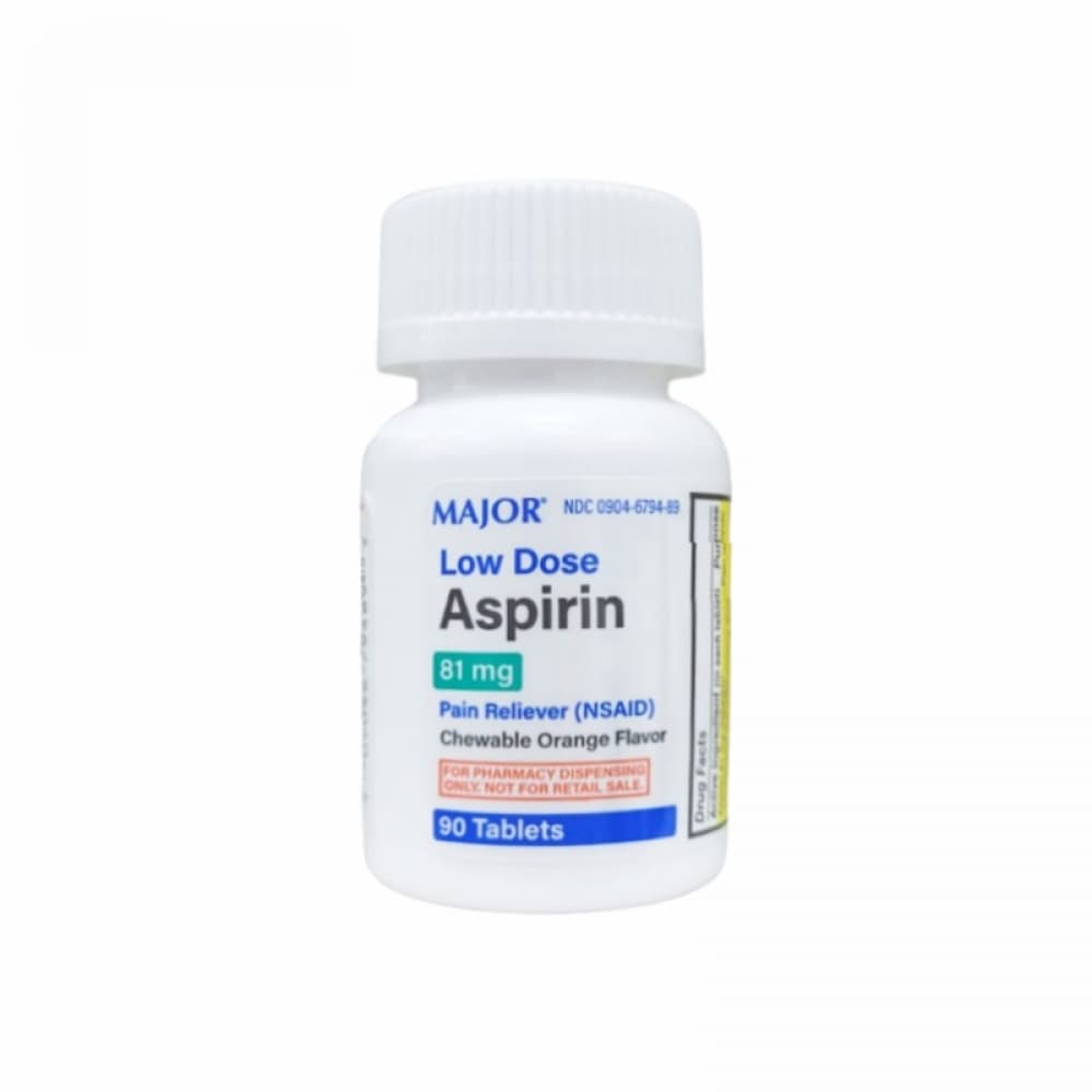 Aspirina. Ácido acetil salicílico masticable sabor naranja 81 mg Major (90 tabletas) - Imagen 1