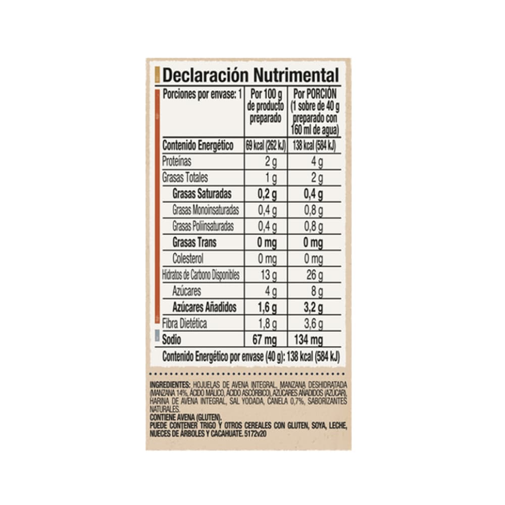 Cereal de avena integral sabor manzana y canela Quaker (40 g / 1.41 oz) - Miniatura 2