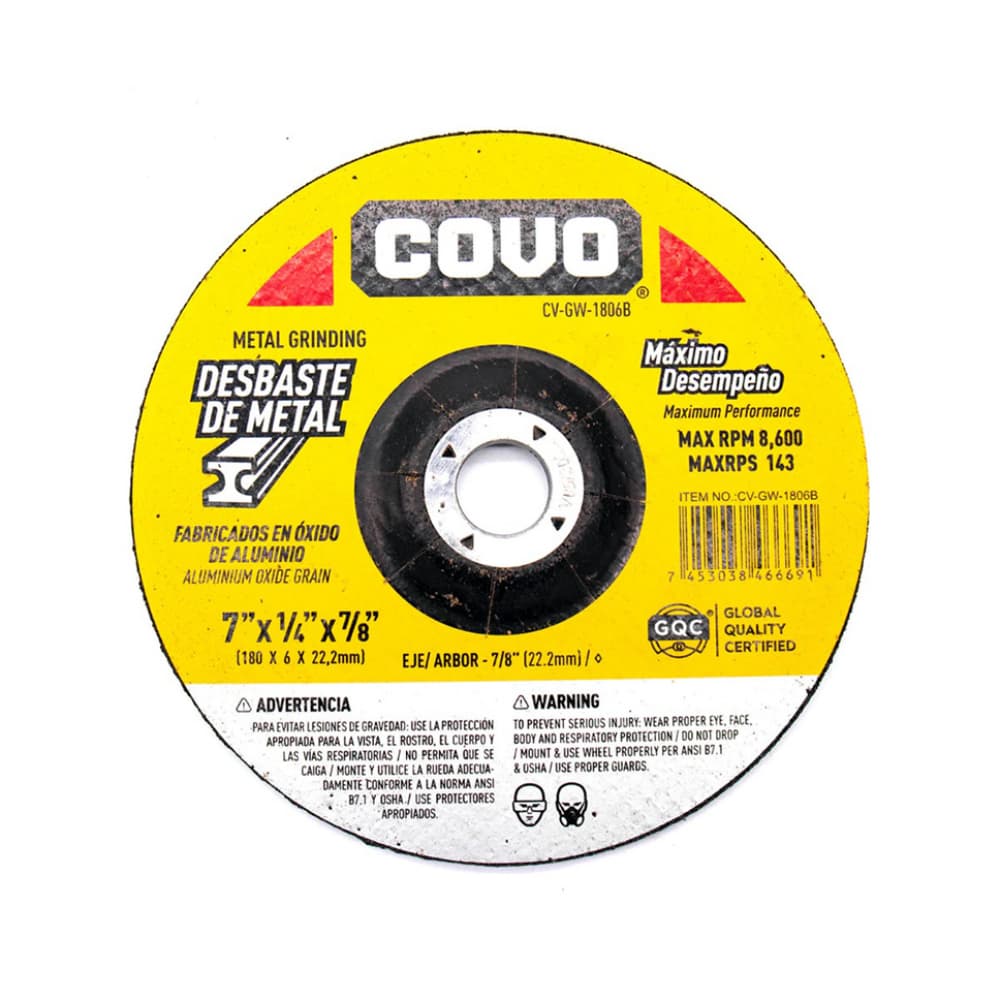 Disco de desbaste de metal 7" x 1/4" x 7/8" Covo CV-GW-1806B - Imagen 1