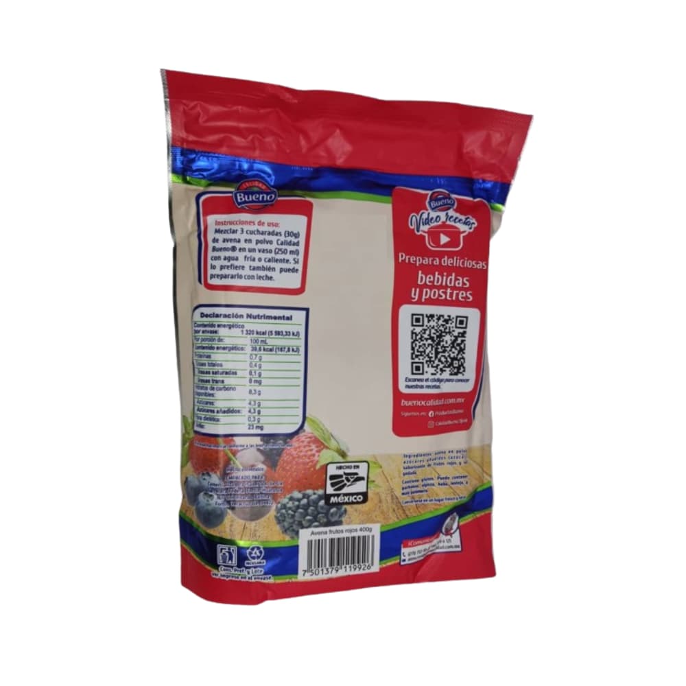 Avena en polvo sabor frutos rojos Bueno (400 g / 14.1 oz) - Miniatura 3