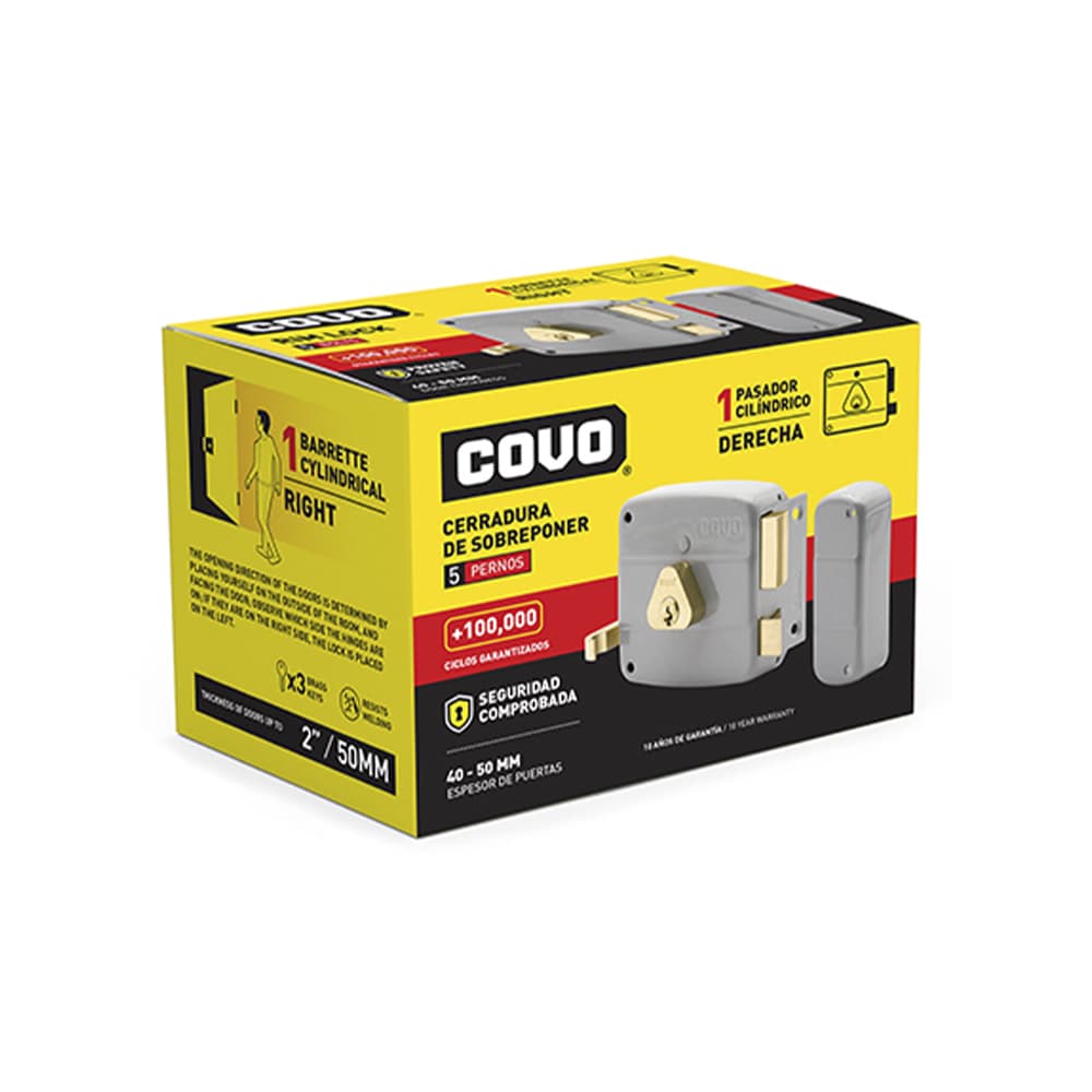 Cerradura de sobreponer con pasador a la derecha Covo - Miniatura 2
