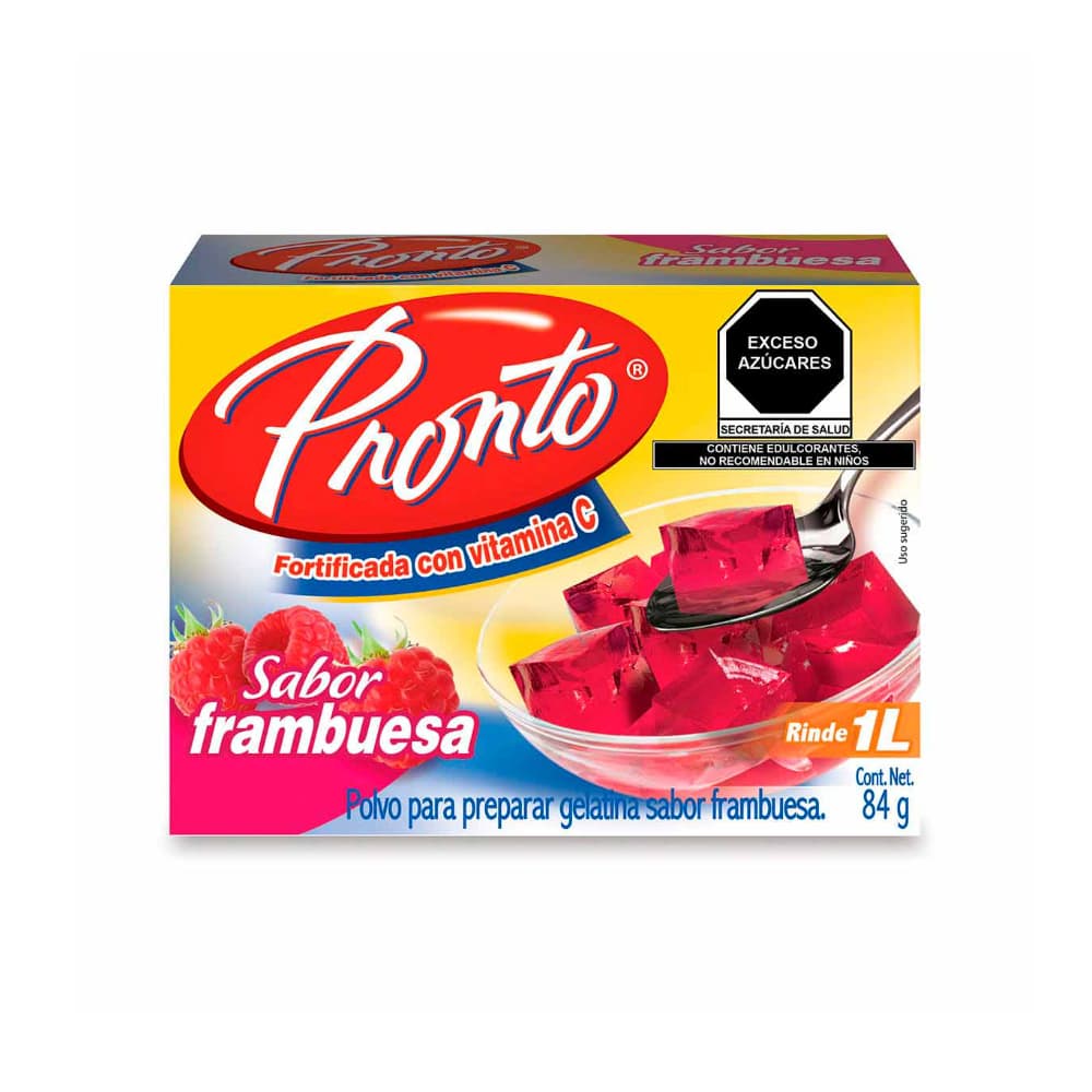 Polvo para preparar gelatina sabor frambuesa fortificada con vitamina C Pronto (84 g / 2.9 0z) - Miniatura 1