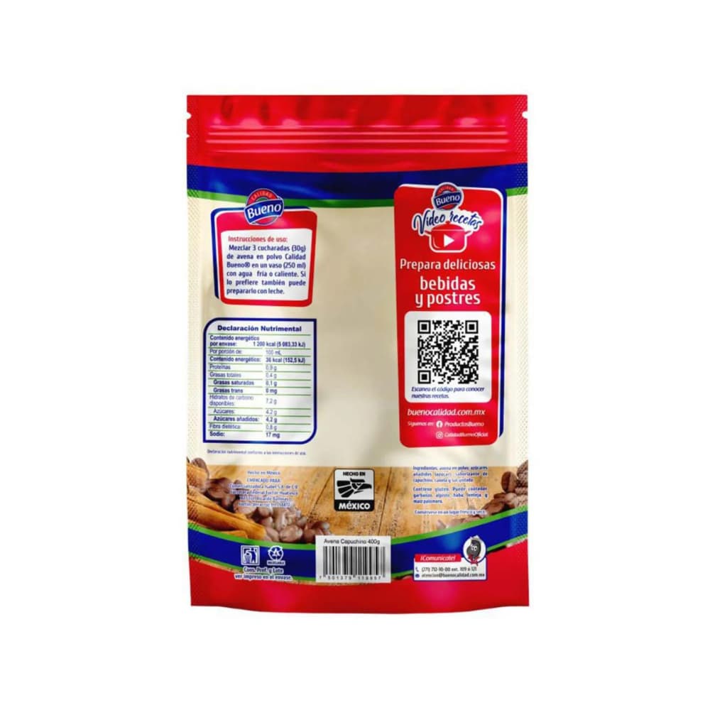 Avena en polvo sabor capuchino Bueno (400 g / 14.1 oz) - Miniatura 4