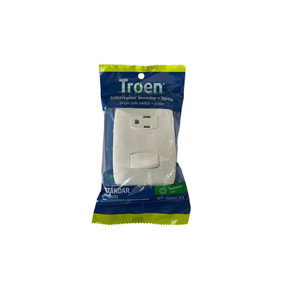 Interruptor sencillo con tomacorriente de 15 A Troen (1 U) - Imagen 1