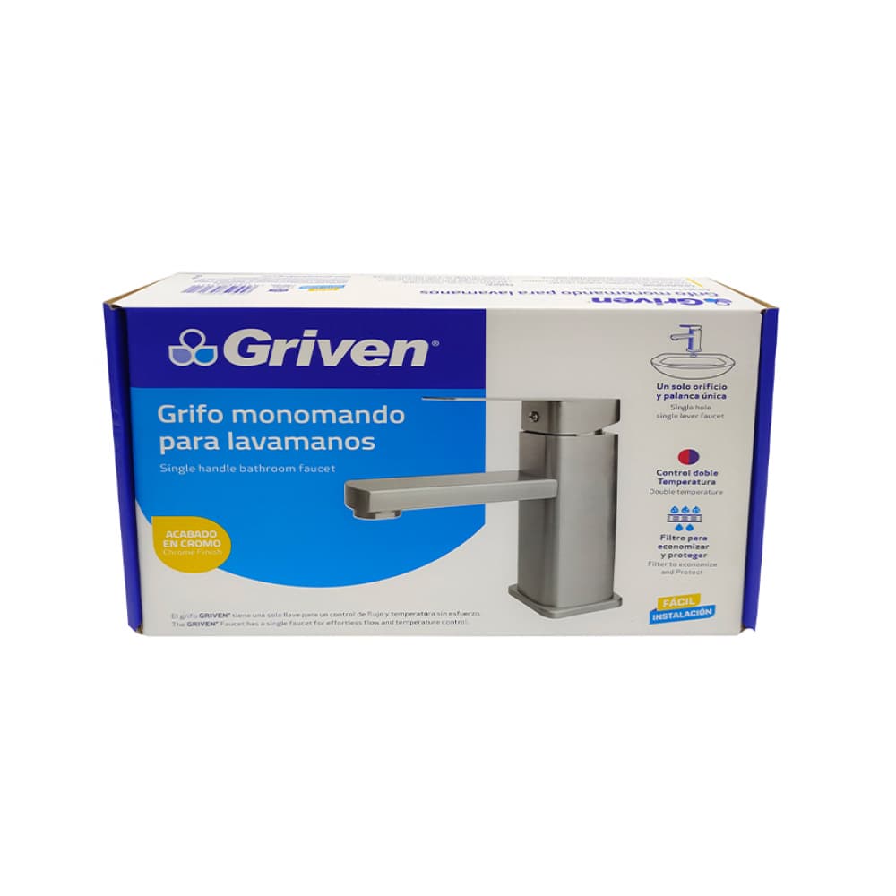 Grifo monomando mezclador para lavamanos con diseño cuadrado Griven - Imagen 1