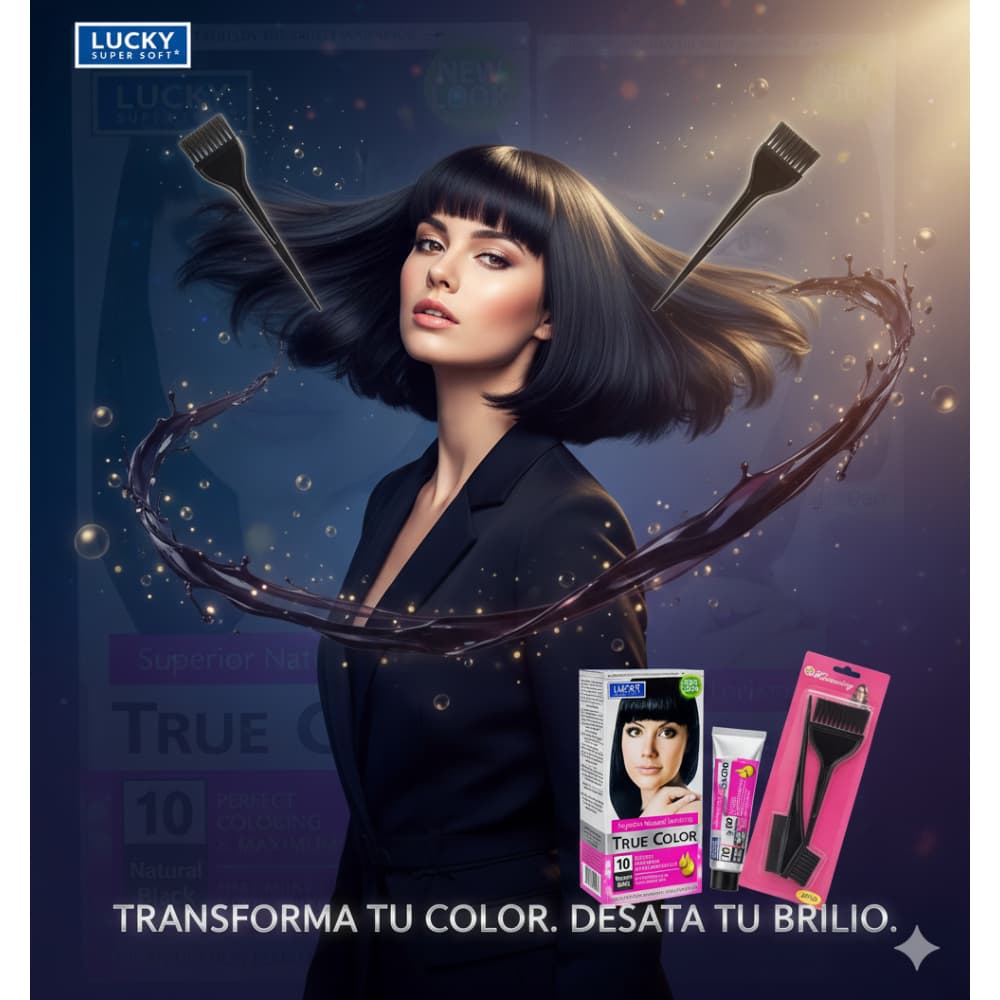 Tinte de cabello para mujer color negro # 10 Lucky Super Soft (40 ml / 1.36 fl. oz) + Set de brochas aplicadoras de tinte para el cabello Lhenming (2 U) - Miniatura 4