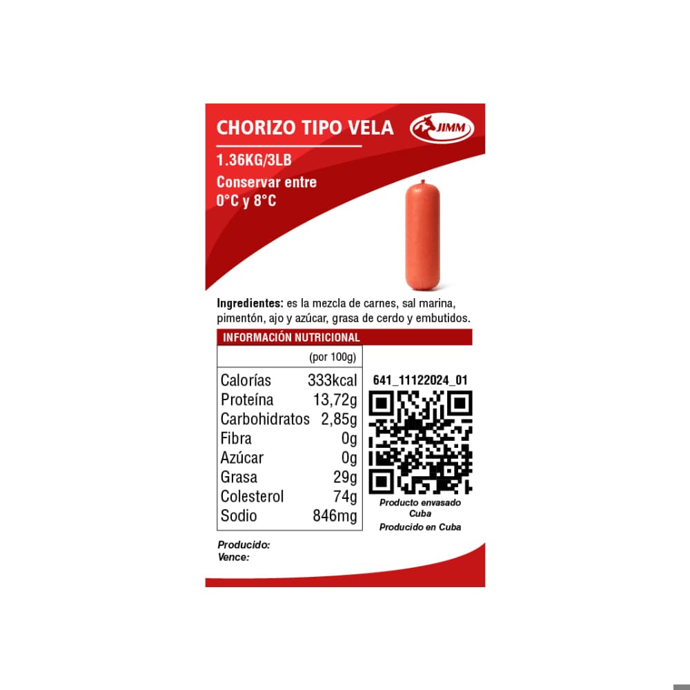 Chorizo tipo vela Jimm (1.36 kg / 3 lb) - Miniatura 4