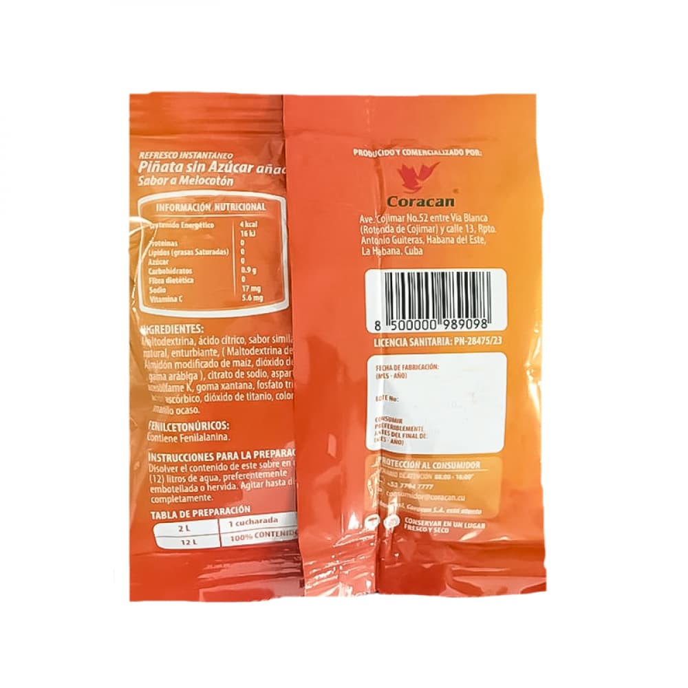 Refresco instantáneo sabor melocotón Piñata Coracan (90 g / 3.17 oz) - Miniatura 2