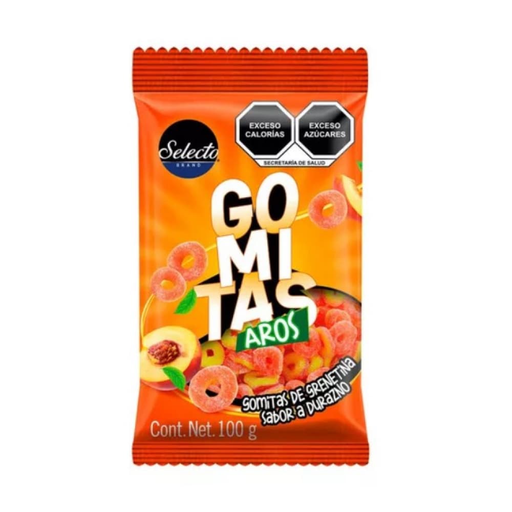 Gomitas de grenetina aros sabor a durazno Selecto (100 g / 3.5 oz) - Imagen 1
