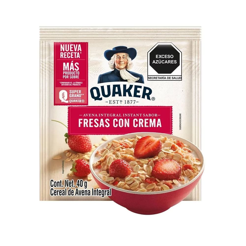 Avena integral sabor a fresa con crema Quaker (35 g / 1.23 oz) - Imagen 1