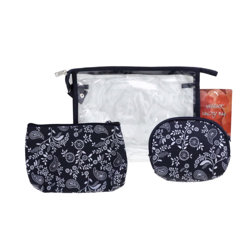 Juego de estuches para cosméticos floreado color azul oscuro - Miniatura 3