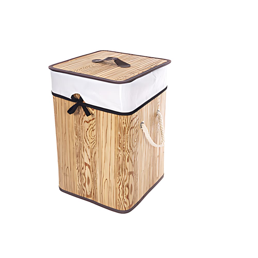 Ropero de bambú plegable cuadrado natural con lazo de 28 cm x 42 cm - Imagen 1