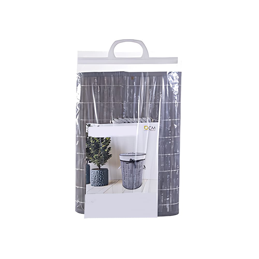 Ropero de bambú plegable redondo gris con lazo de 28 cm x 42 cm - Miniatura 2