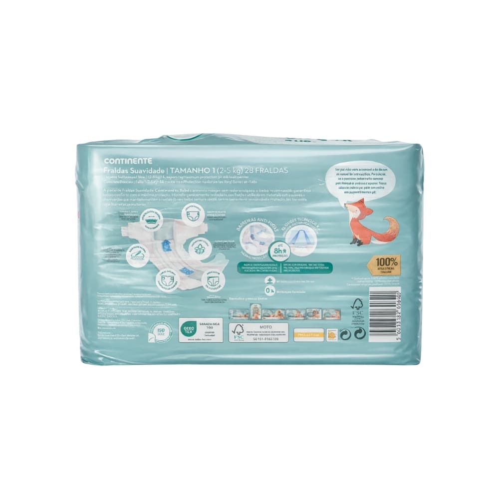 Pañales para bebés Tamaño 1, 2-5 kg, Continente do bebé (28 U) - Miniatura 2
