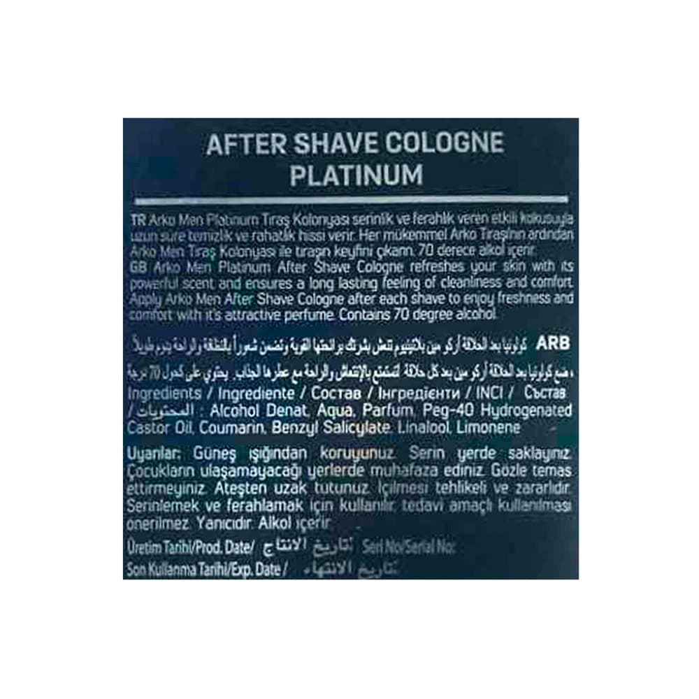 Colonia platino para después del afeitado Arko (255 ml) - Miniatura 3