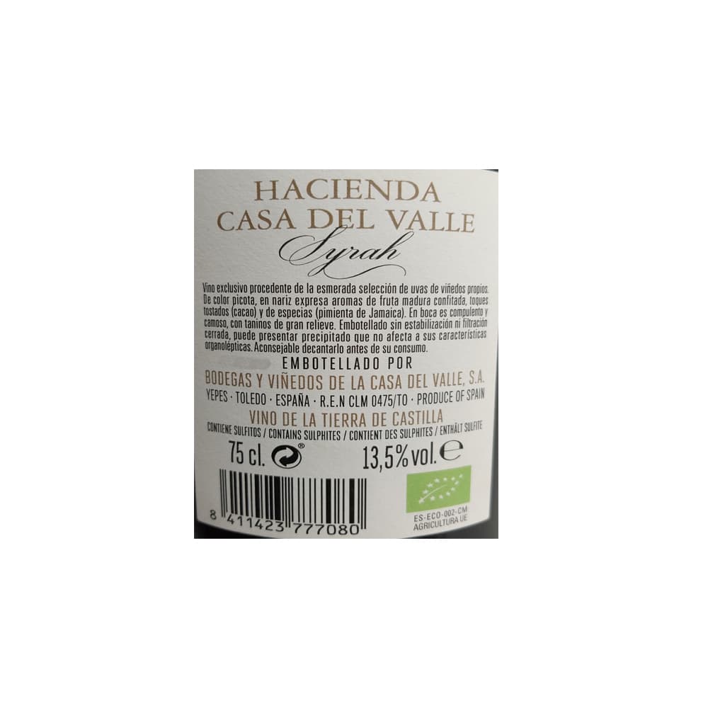 Vino tinto Syrah Hacienda Casa del Valle (750 ml) - Miniatura 3
