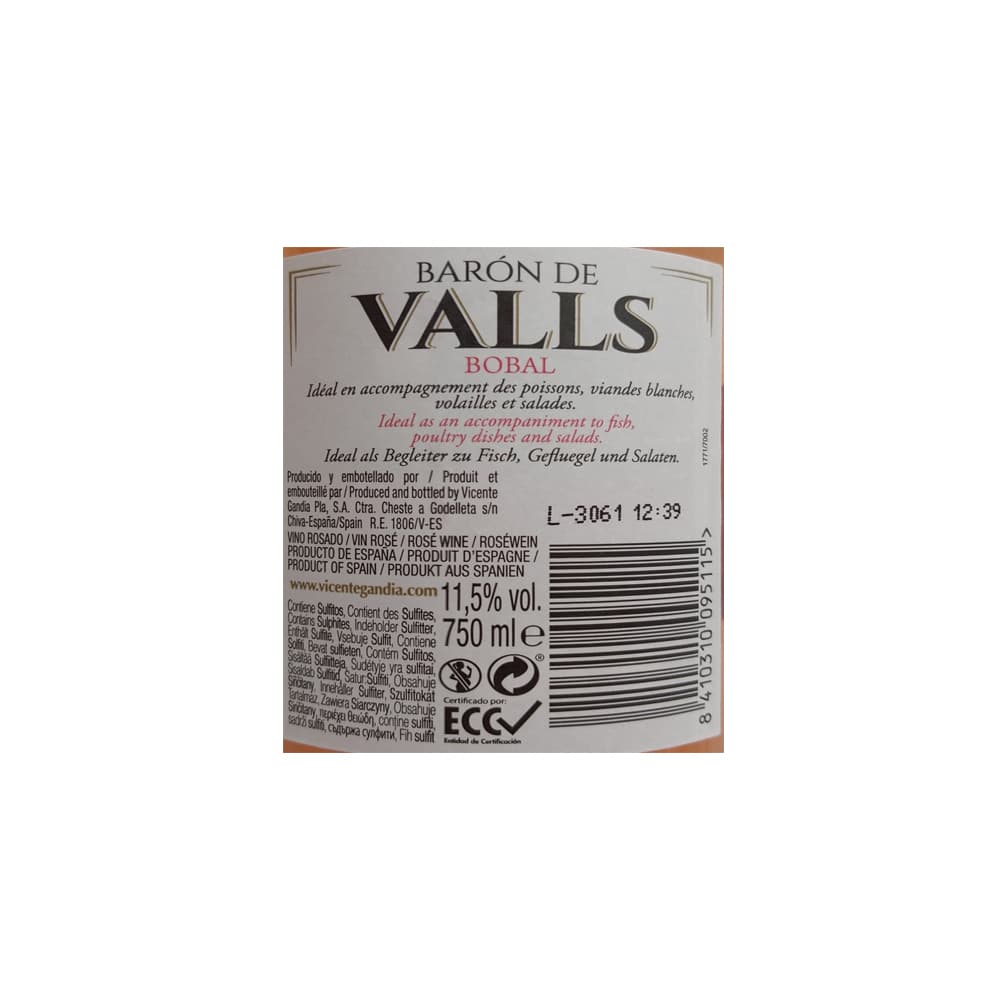 Vino rosado bobal Barón de Valls (750 ml) - Miniatura 3