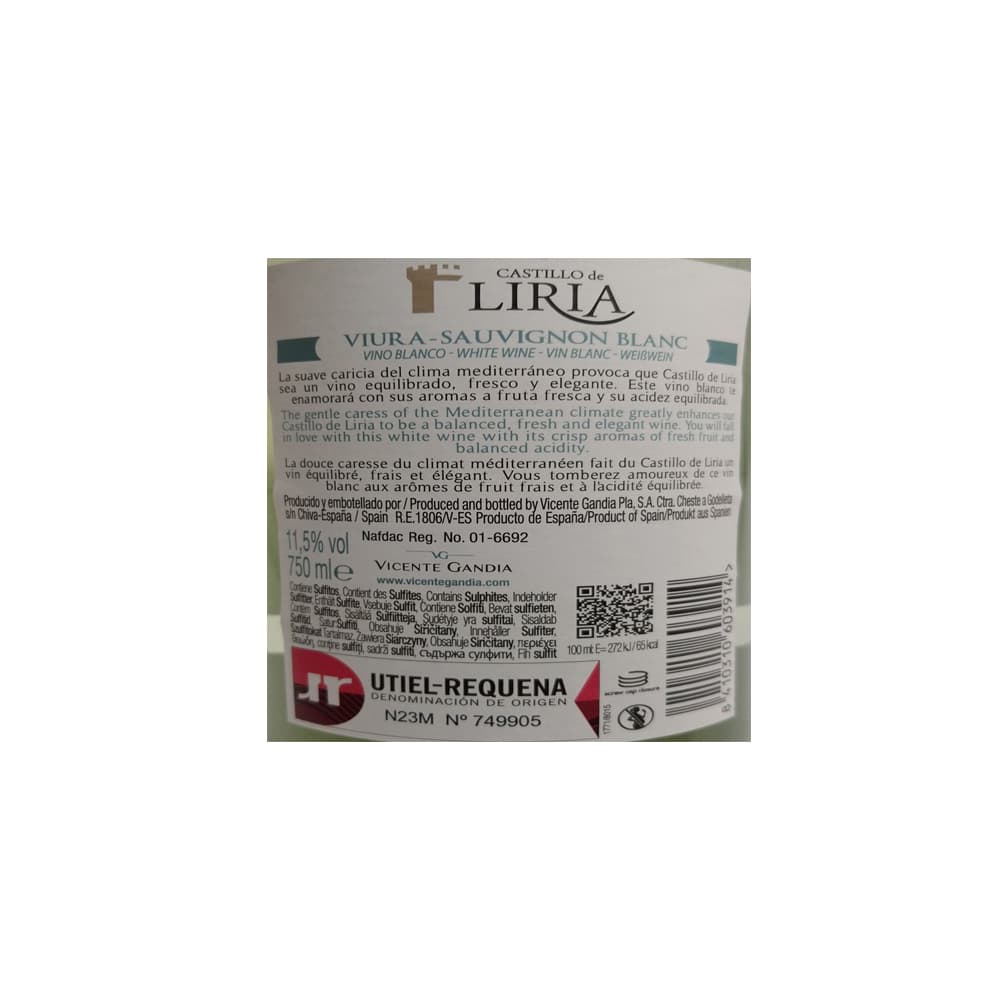Vino blanco Sauvignon Castillo de Liria (750 ml) - Miniatura 3