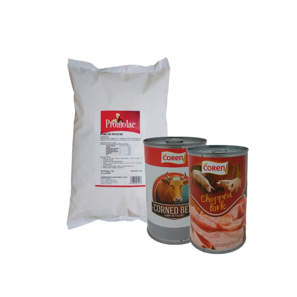 Puré de papa + Carne de res enlatada + Corte de cerdo enlatado - Imagen 1