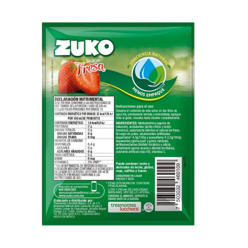 Refresco instantáneo sabor fresa Zuko (13 g / 0.46 oz) - Miniatura 2