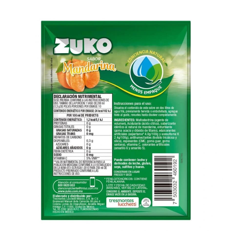 Refresco instantáneo sabor mandarina Zuko (13 g) - Miniatura 2
