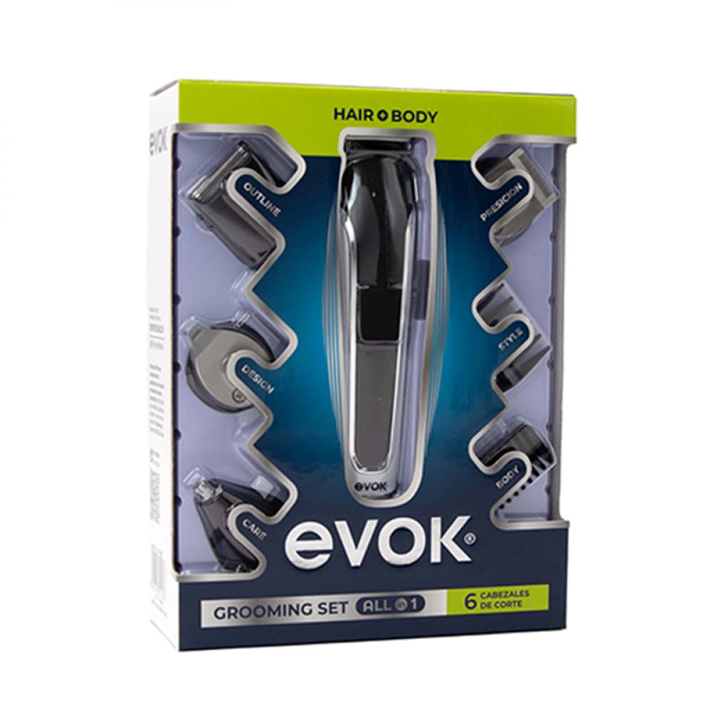 Set de máquina inalámbrica y recargable para cortar cabello incluye 6 cabezales de corte Evok - Imagen 1